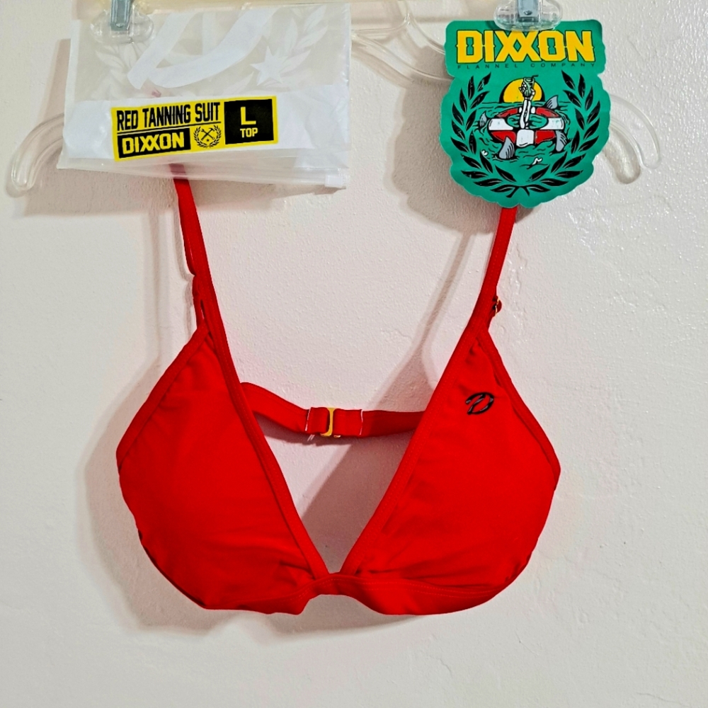 NEW DIXXON Hot Red Bikini Top Size Large Gold Hardware Adjustable Straps